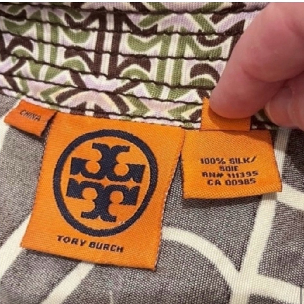 TORY BURCH Brown Banana Leaf Print V-Neck Empire Silk Sheath Dress - Small-EUC - Picture 9 of 9